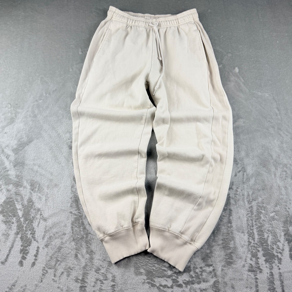 PINK Victoria's Secret Women's Small Cream Ribbed Side Fleece Jogger Sweatpants